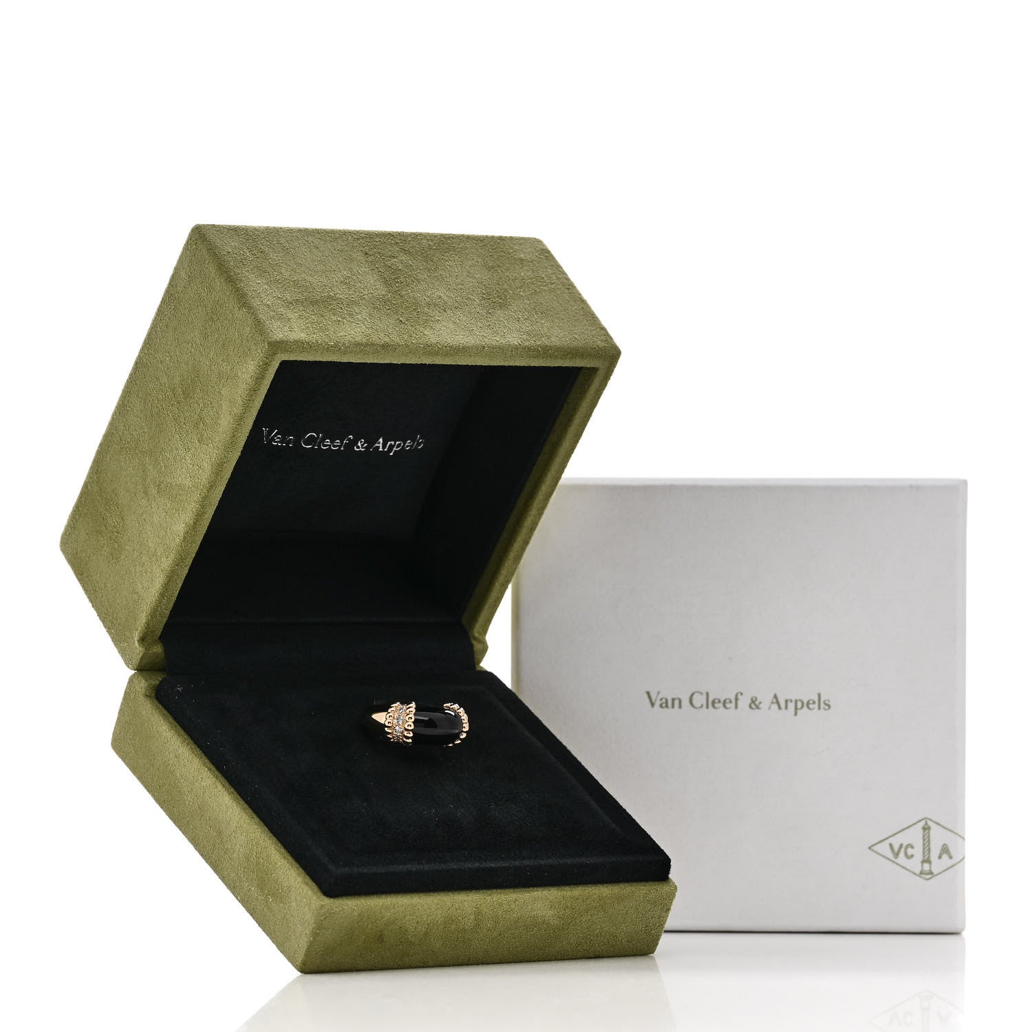 Van Cleef & Arpels 18K Yellow Gold Diamond Black Onyx Perlee Couleurs Ring 49 5 6 of 6