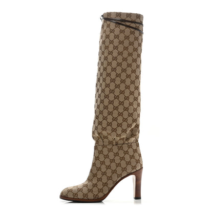 Gucci Monogram Malaga Kid Lisa Mid Heel Boots 40.5 Beige Ebony 1 of 8