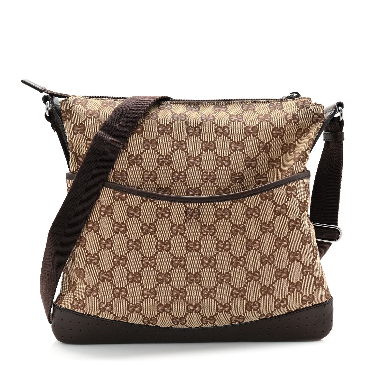 Gucci Monogram Calfskin Perforated Medium Flat Messenger Bag Dark Brown 1 of 13