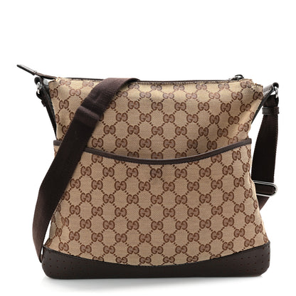 Gucci Monogram Calfskin Perforated Medium Flat Messenger Bag Dark Brown 1 of 13