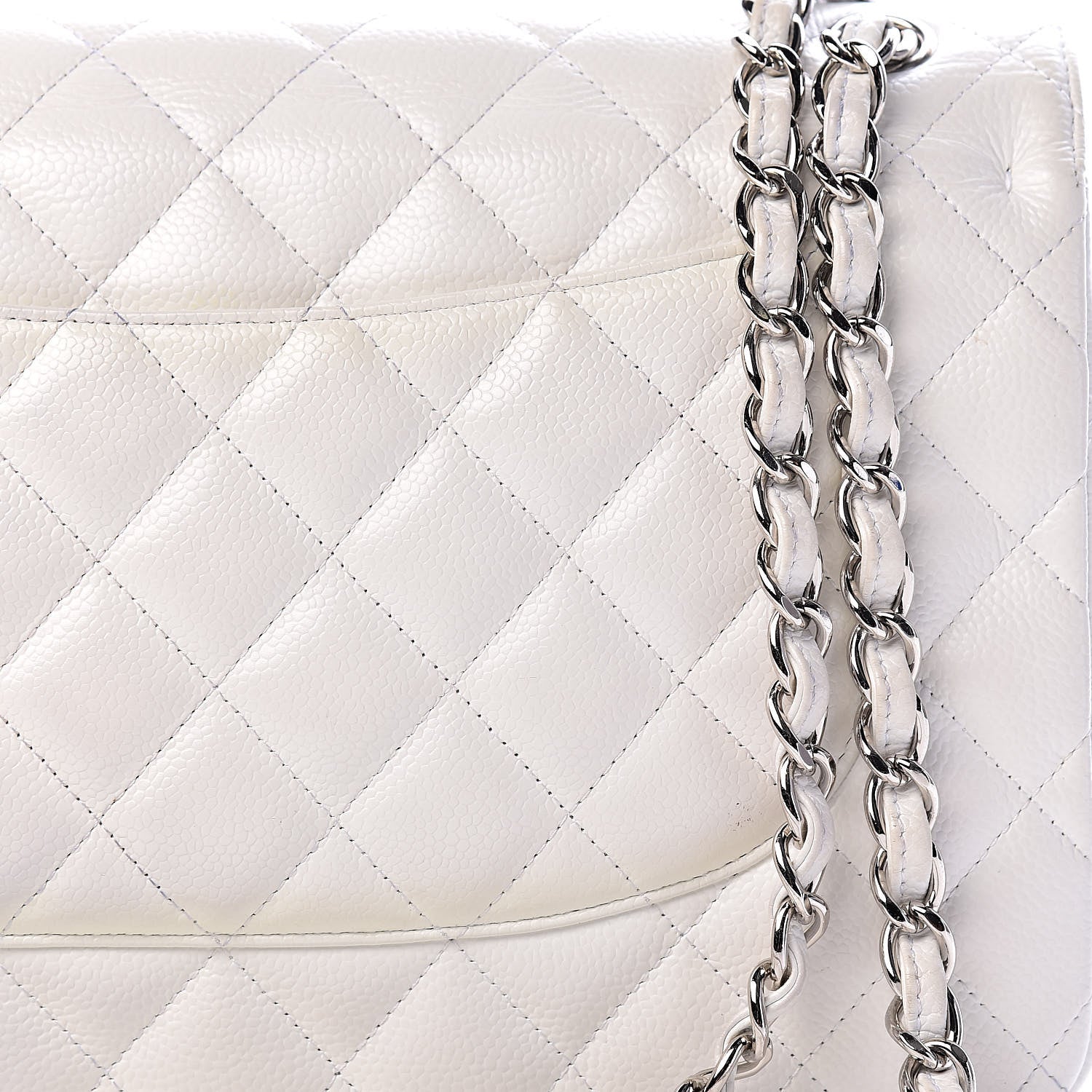 Chanel Caviar Quilted Jumbo Double Flap White 13 of 19