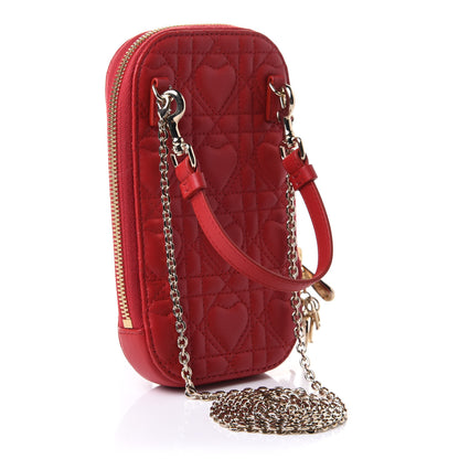 Christian Dior Lambskin Cannage Dioramour Lady Dior Phone Holder Bright Red 2 of 11