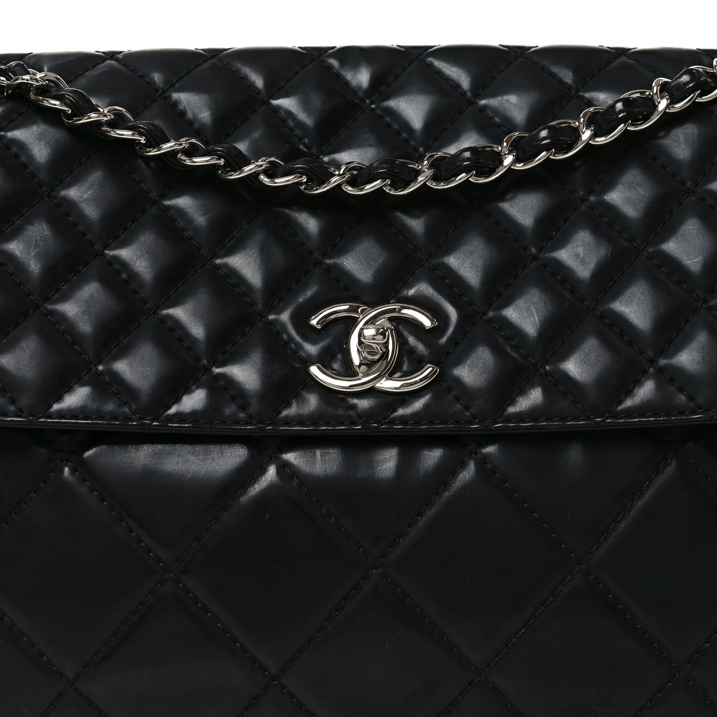 Vinyl Quilted In the Business Flap Bag Black