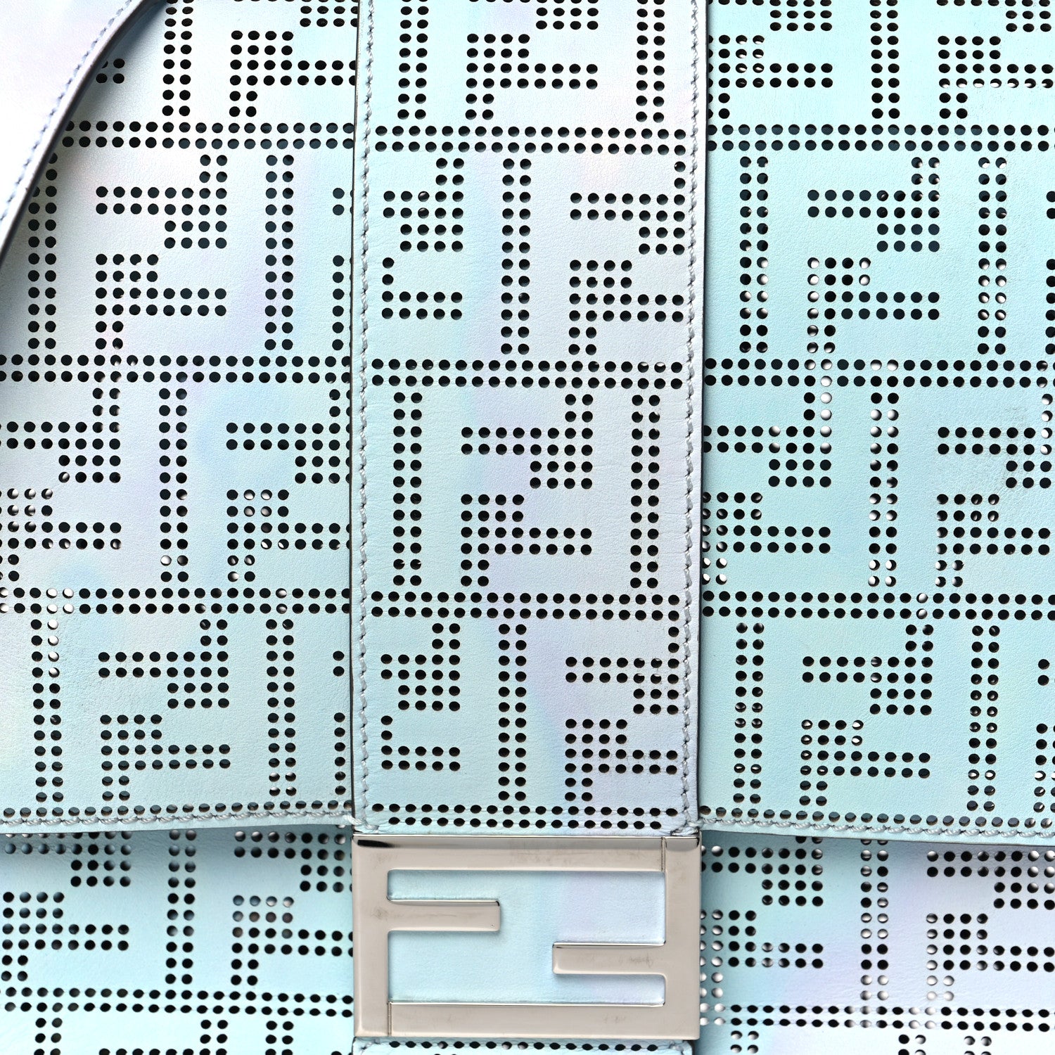 Fendi Calfskin Perforated Monochrome Medium Baguette Messenger Blue Multicolor 8 of 10