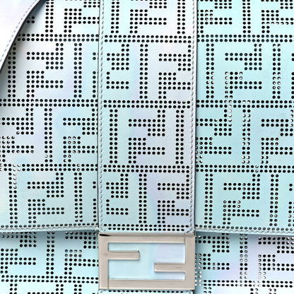 Fendi Calfskin Perforated Monochrome Medium Baguette Messenger Blue Multicolor 8 of 10