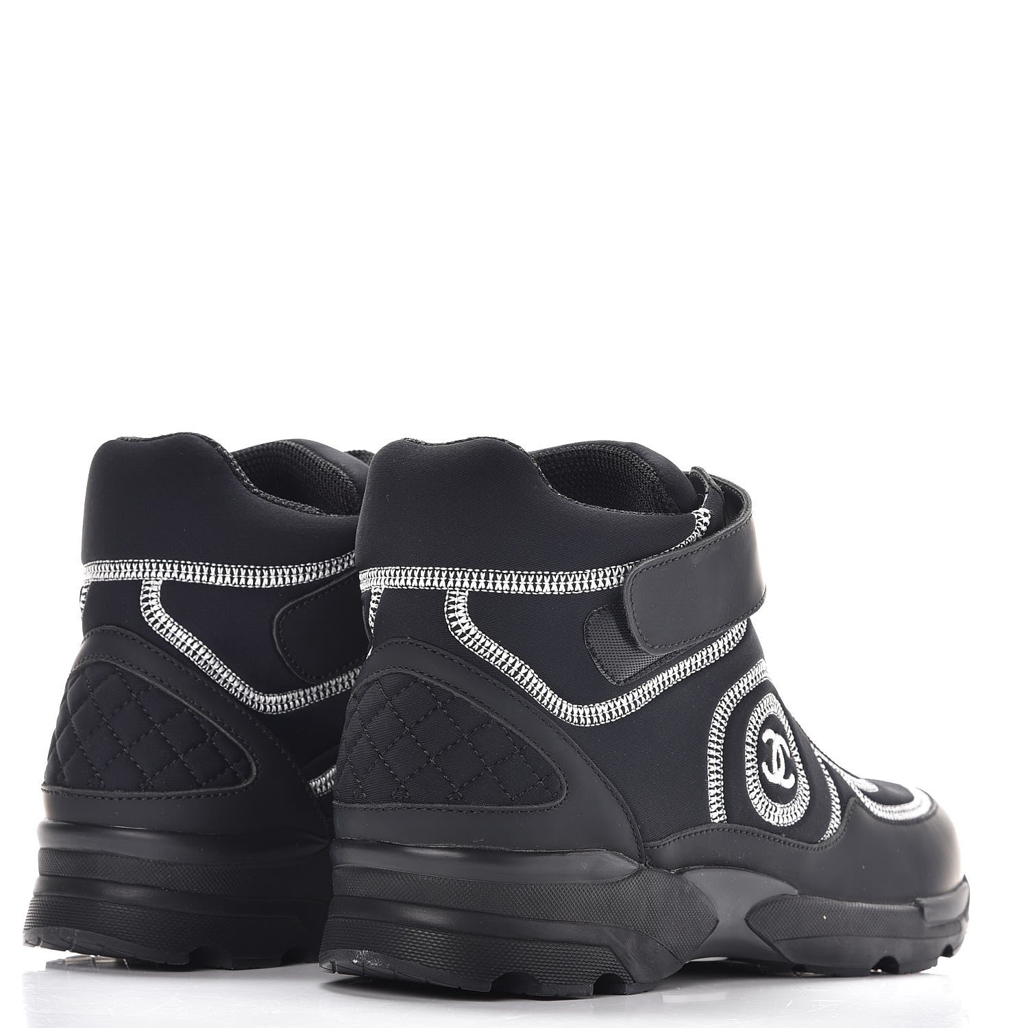 Chanel Calfskin Neoprene Tweed Quilted Sneakers 38.5 Black 4 of 8