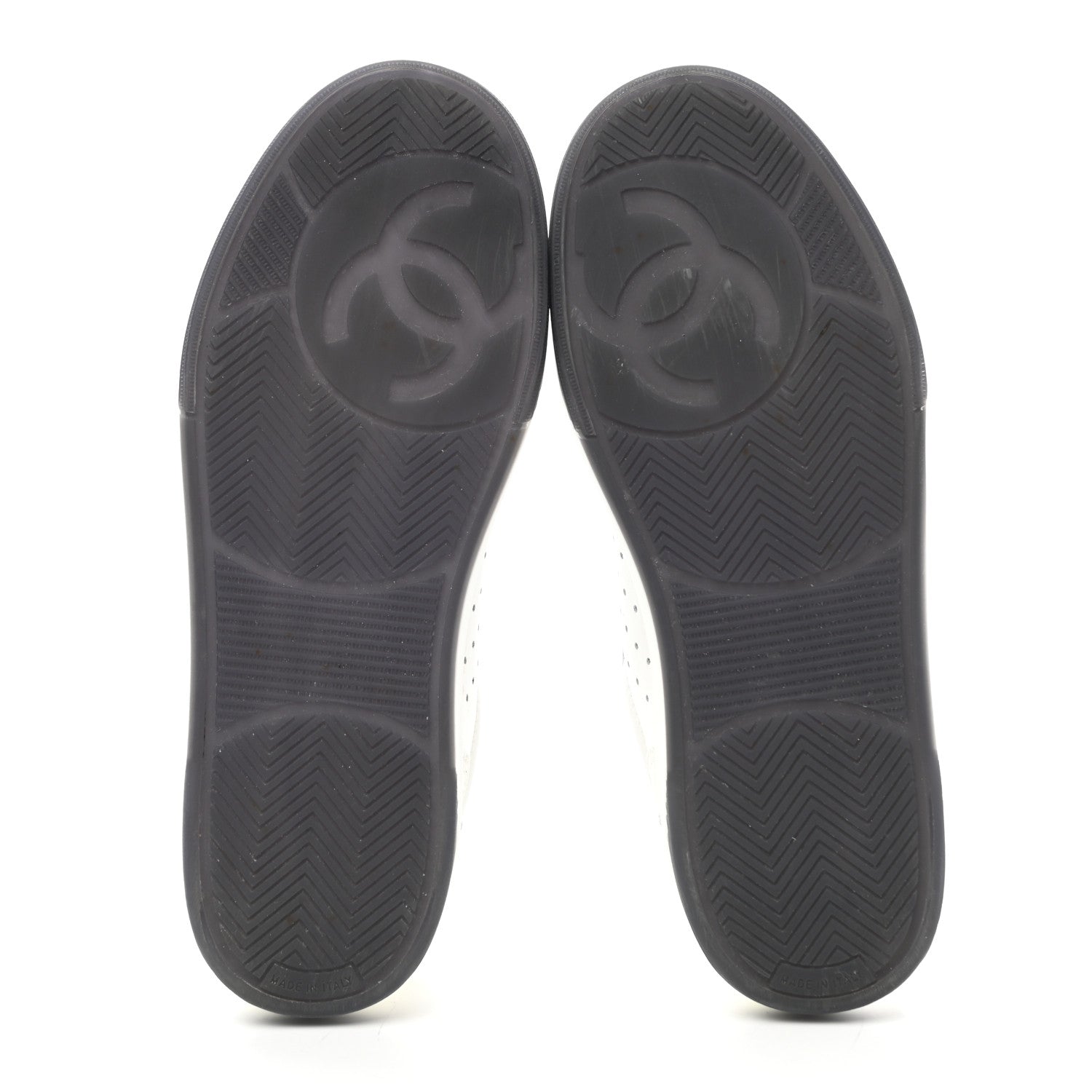 Chanel Grained Calfskin Fabric Womens Logo Sneakers 38.5 White Black 5 of 11