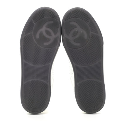 Chanel Grained Calfskin Fabric Womens Logo Sneakers 38.5 White Black 5 of 11