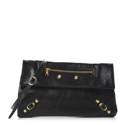 Balenciaga Agneau Giant 12 Gold Hardware Envelope Strap Clutch Black 1 of 10