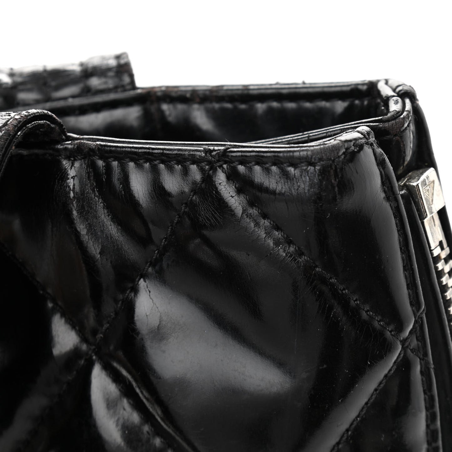 Patent Quilted Expandable CC Shoping Tote Black