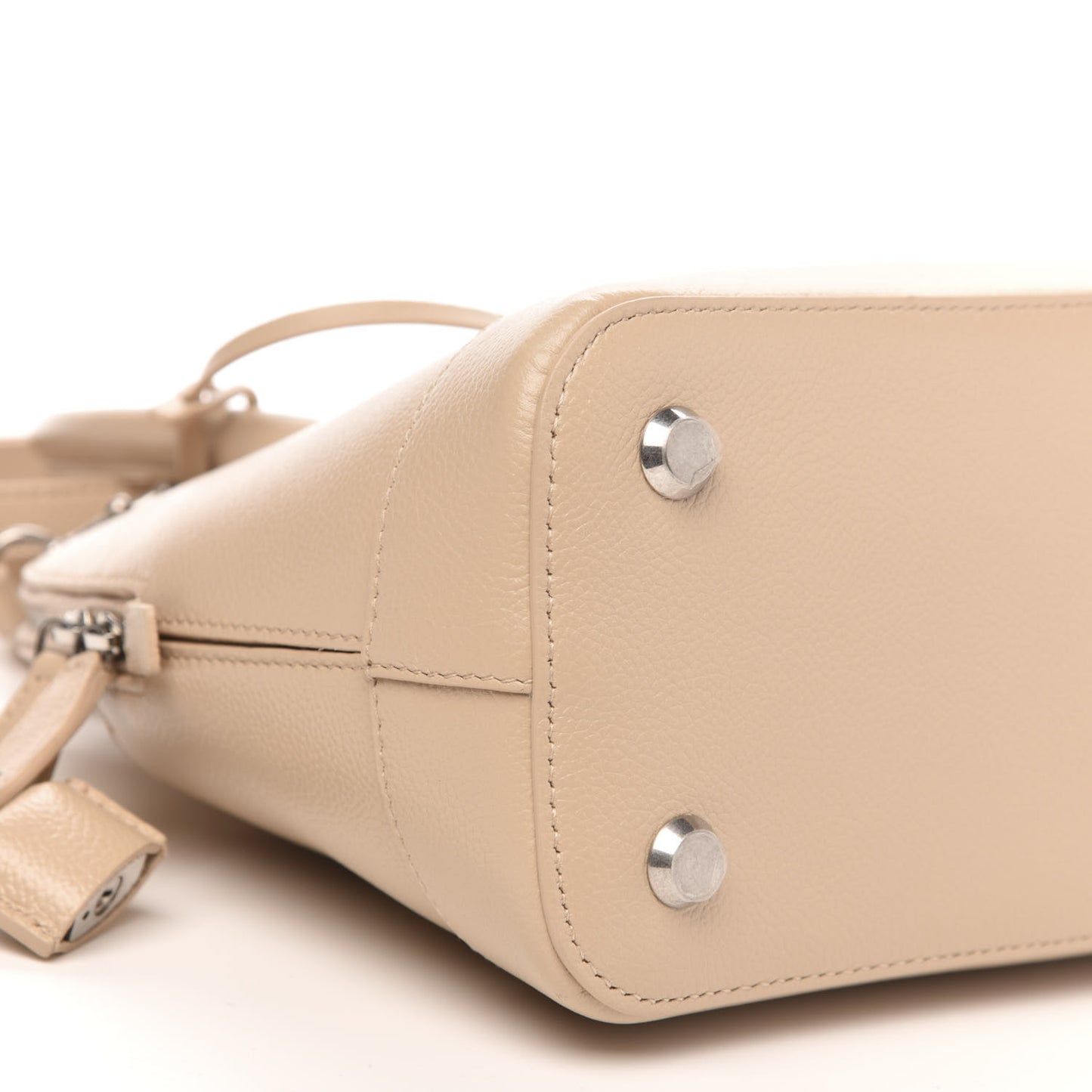 Grained Calfskin Logo S Ville Top Handle Bag Light Beige