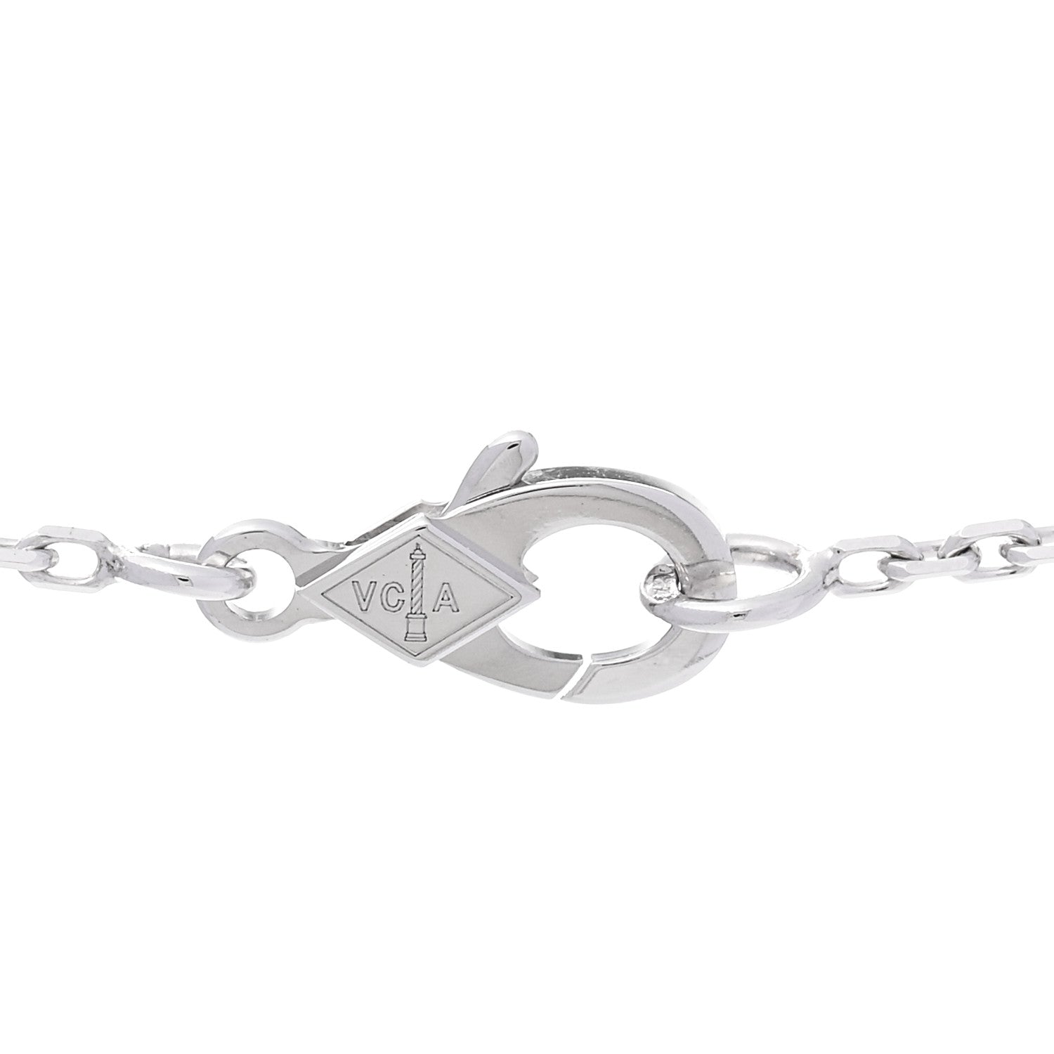 Van Cleef & Arpels 18K White Rose Gold Diamond Guilloche Vintage Alhambra Pendant Necklace 4 of 7