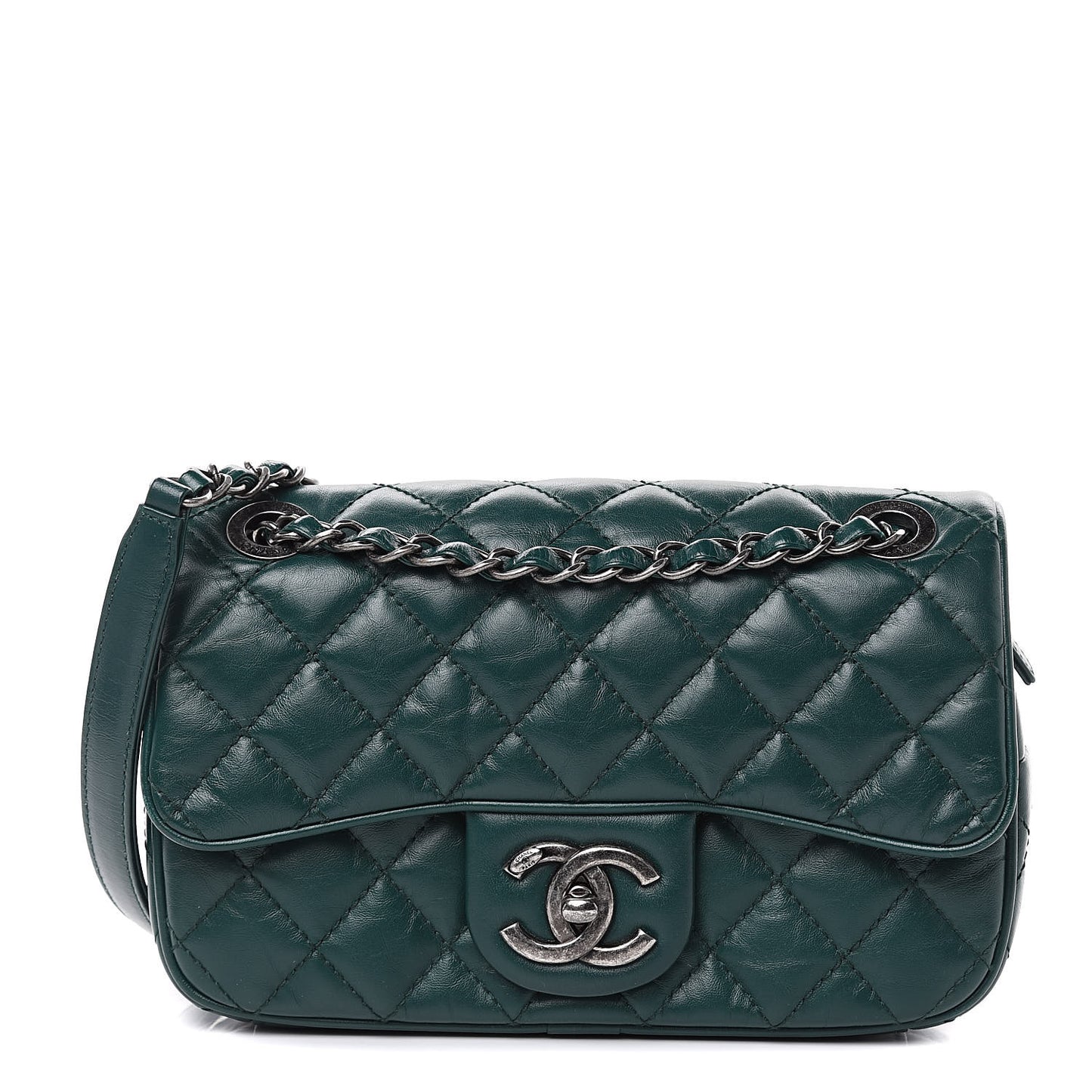 Aged Calfskin Quilted Small Easy Flap Green