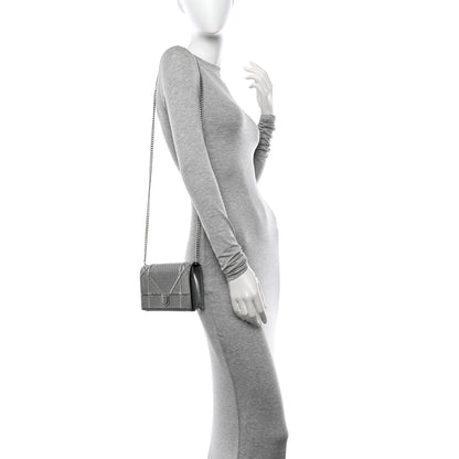 Christian Dior Metallic Patent Micro-Cannage Diorama Wallet on Chain Pouch Silver 2 of 14