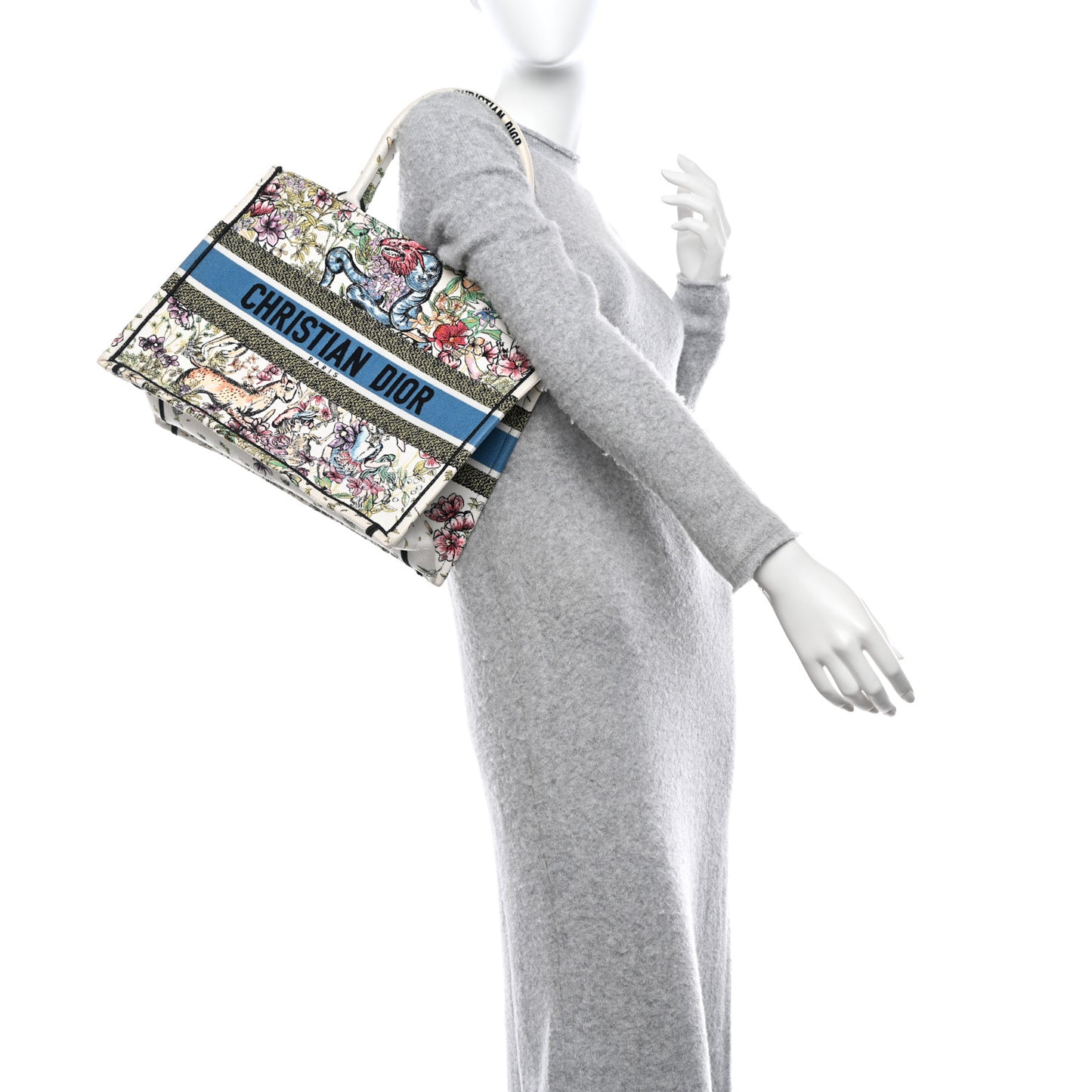 CHRISTIAN DIOR Canvas Embroidered Medium D-Constellation Book Tote Latte Multicolor