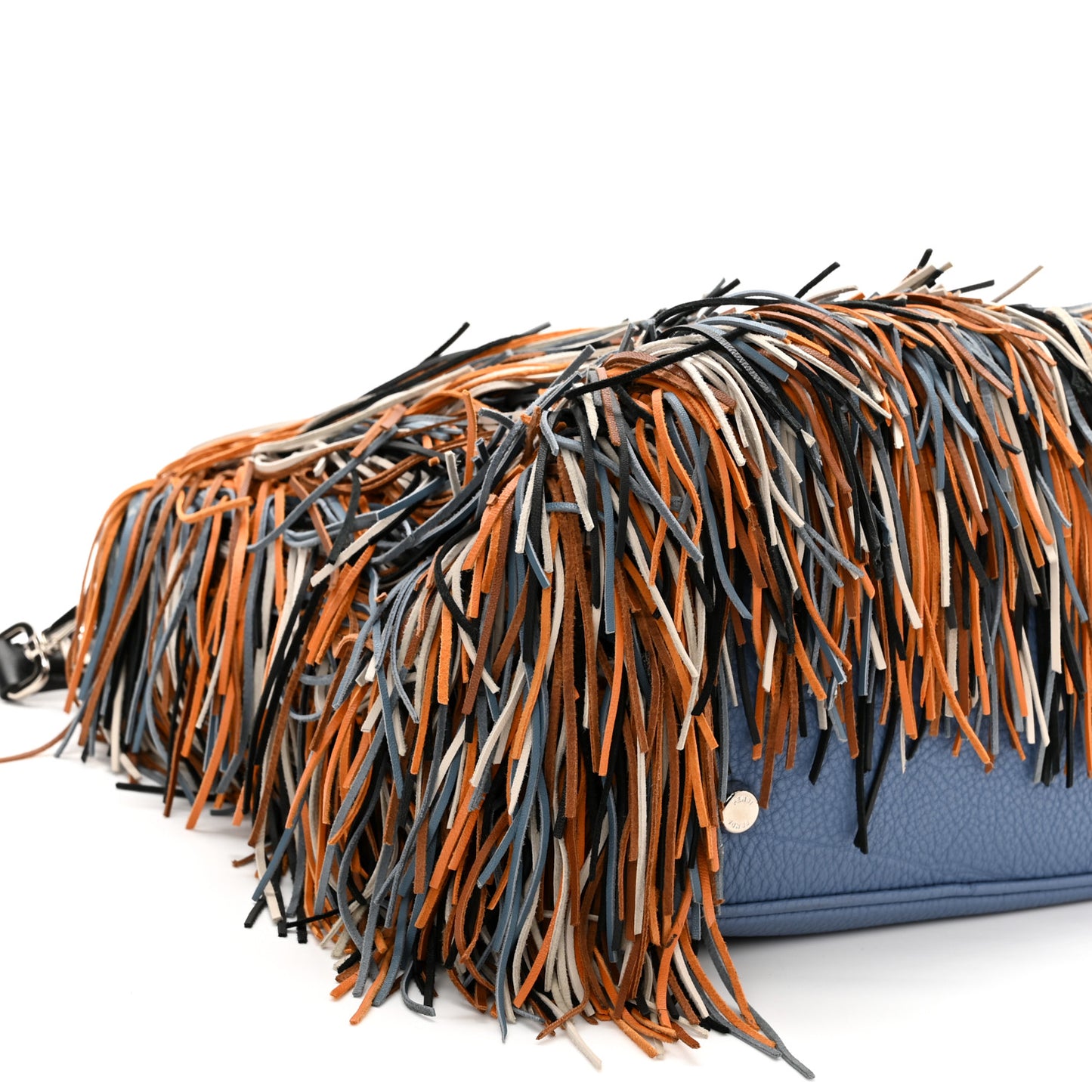 Nappa Romano Selleria Fringed Small Anna Bucket Bag Blue Cuoio