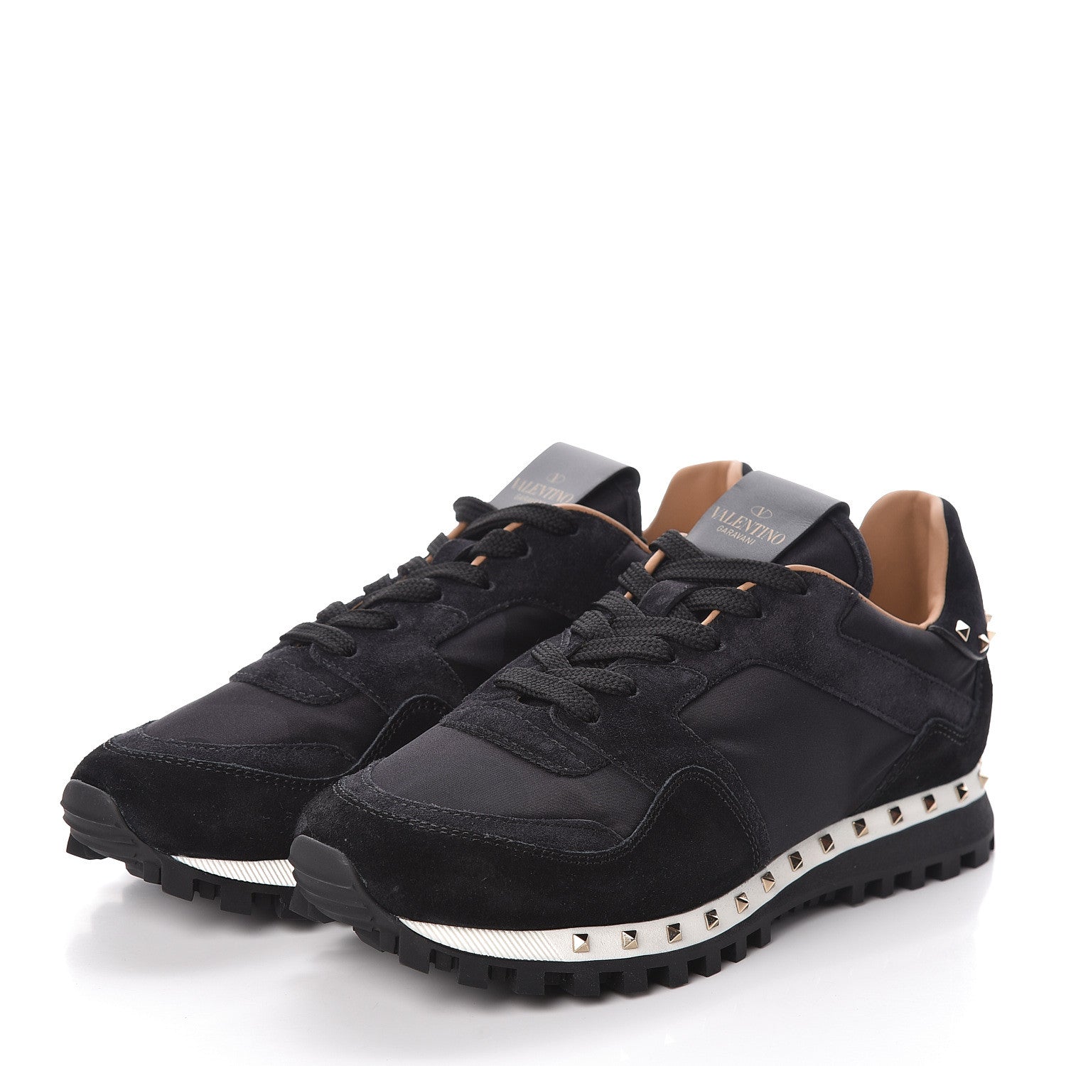 Valentino Garavani Suede Nylon Camouflage Womens Soul Rockstud Sneakers 38 Black 3 of 8