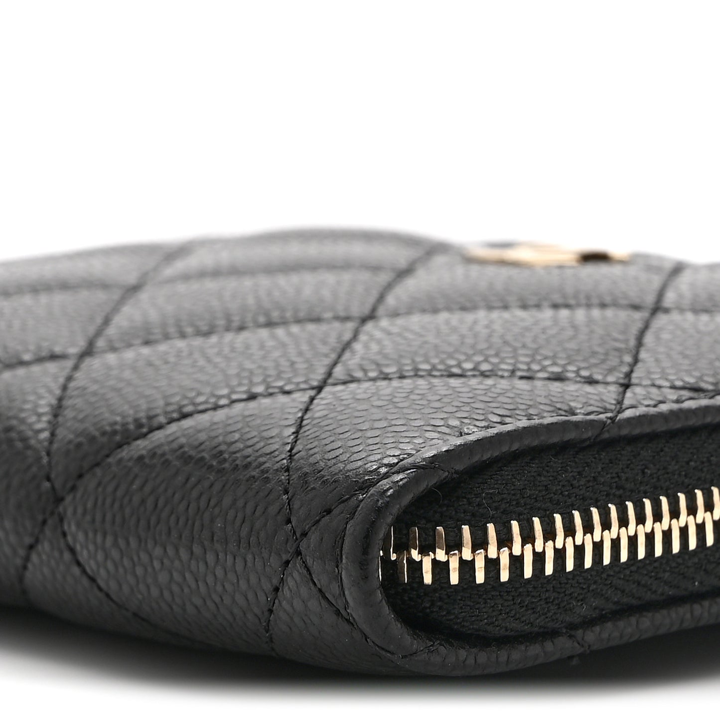 Caviar Quilted CC Zip Around Card Holder Wallet Black