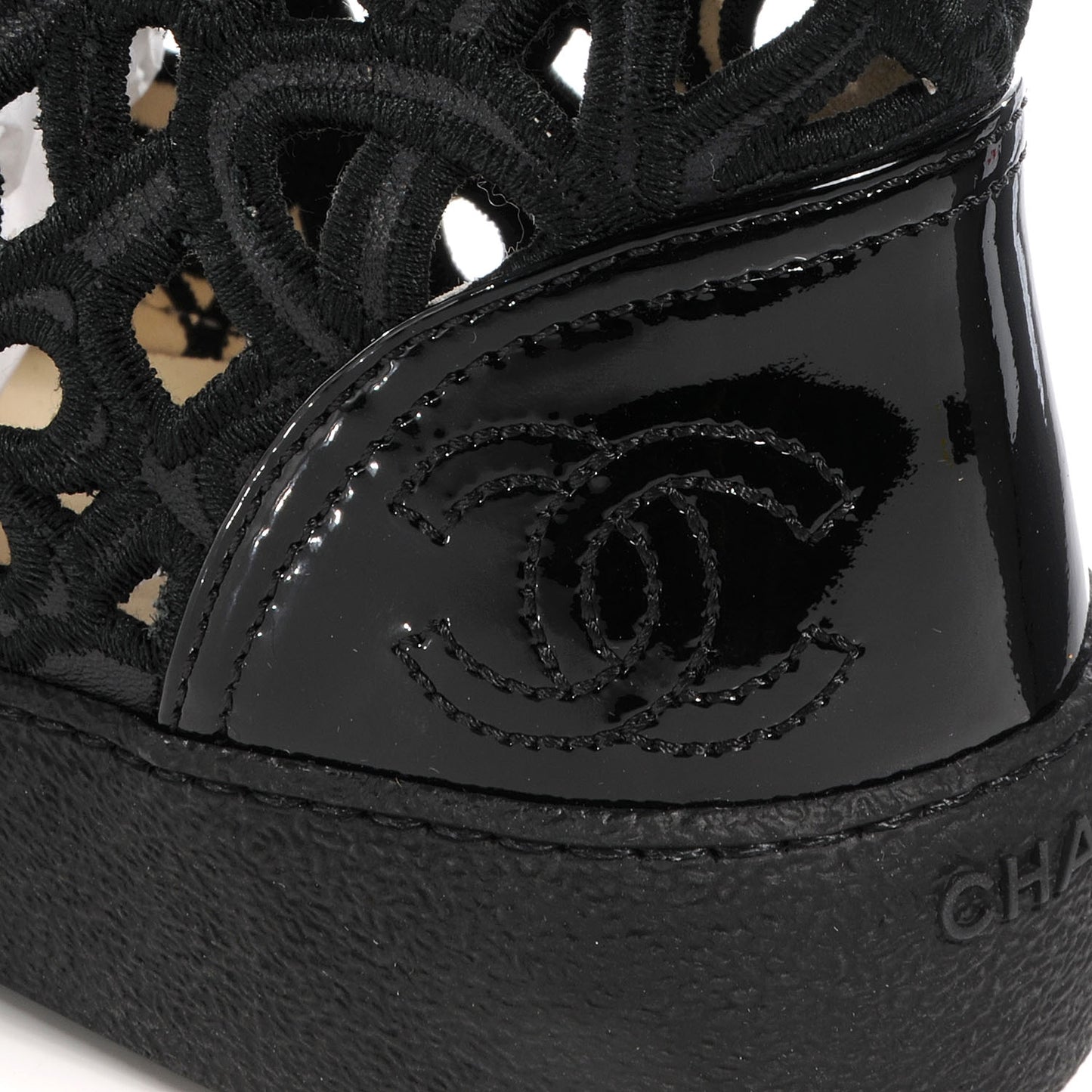Patent Grained Goatskin Hollow Out Flower Sneakers 36.5 Black