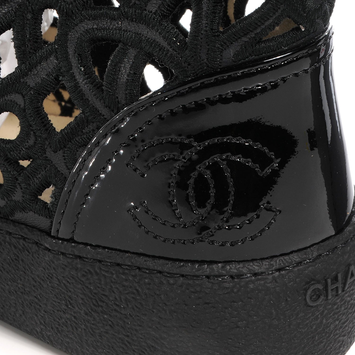 Chanel Patent Grained Goatskin Hollow Out Flower Sneakers 36.5 Black 7 of 9