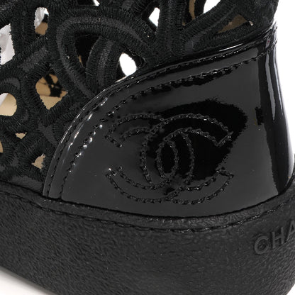 Chanel Patent Grained Goatskin Hollow Out Flower Sneakers 36.5 Black 7 of 9