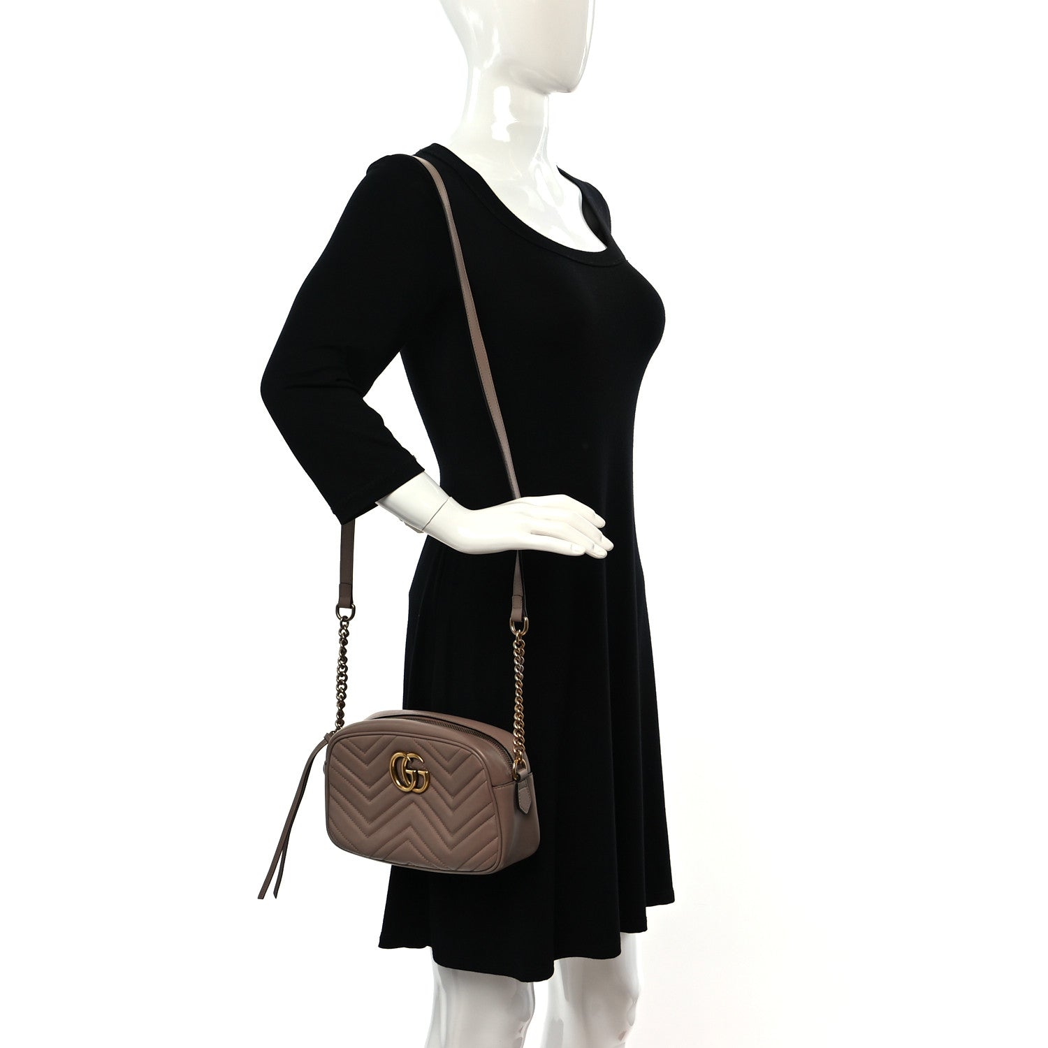 Gucci Calfskin Matelasse Small GG Marmont Chain Shoulder Bag Porcelain Rose 3 of 14