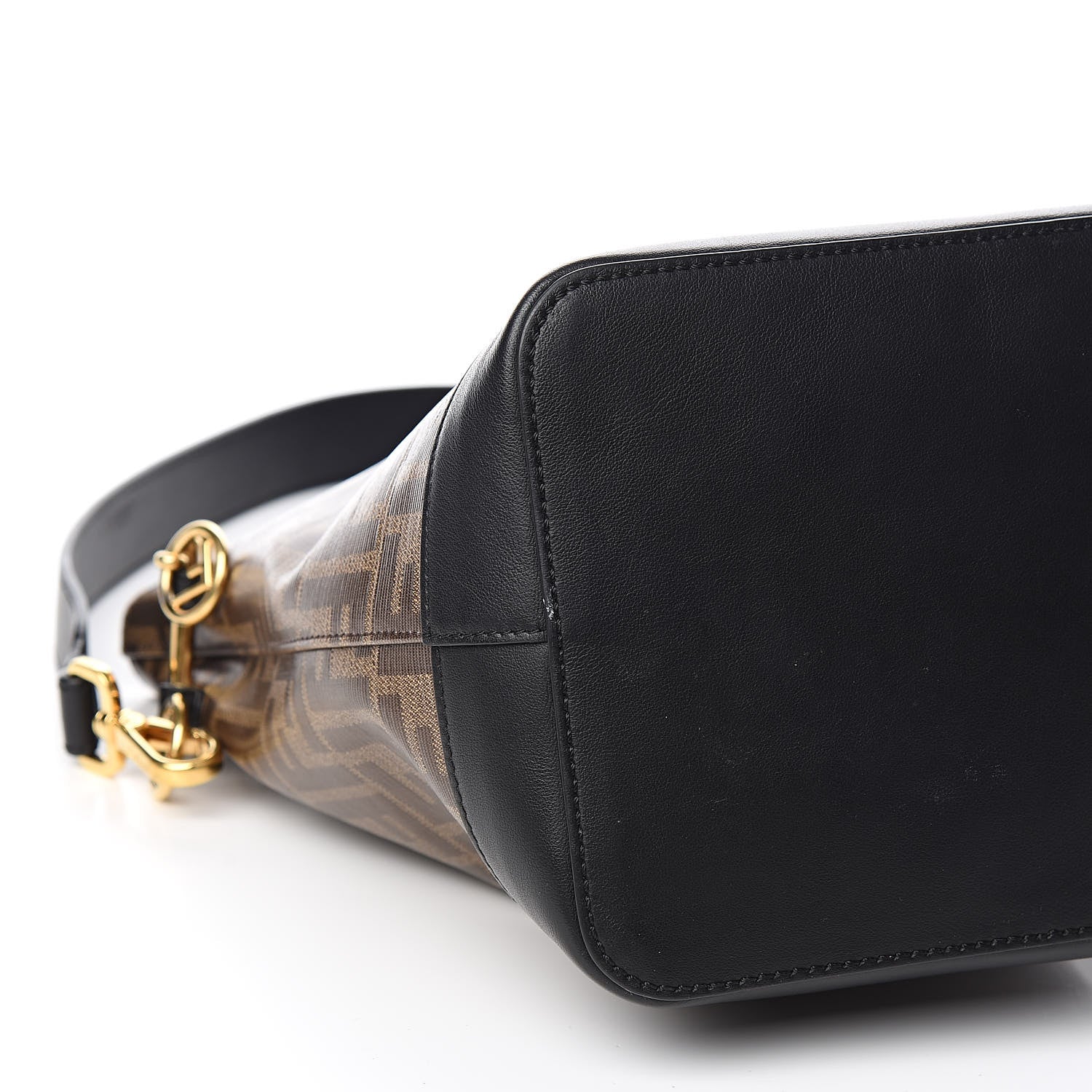 Fendi Glazed Fabric Vitello Grace F is Fendi FF 1974 Stamp Patch Grande Mon Tresor Bucket Bag Mogano Panna Black 8 of 10