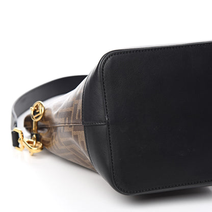 Fendi Glazed Fabric Vitello Grace F is Fendi FF 1974 Stamp Patch Grande Mon Tresor Bucket Bag Mogano Panna Black 8 of 10