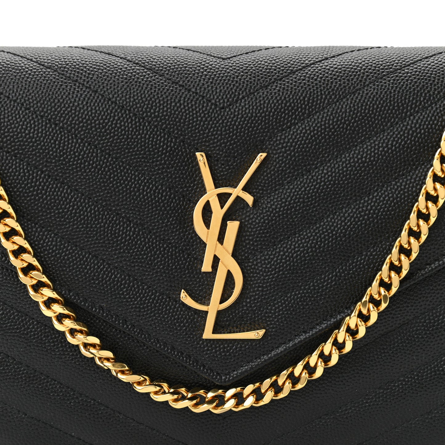 Grain De Poudre Matelasse Chevron Monogram Chain Wallet Black
