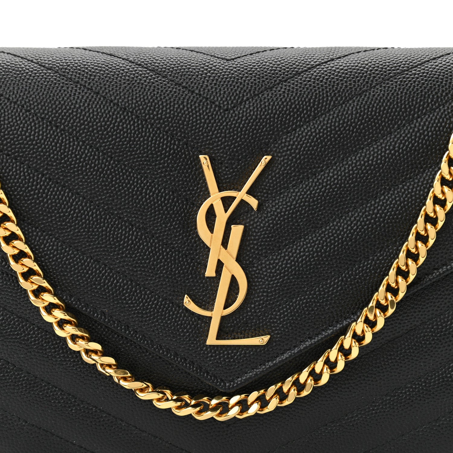 Saint Laurent Grain De Poudre Matelasse Chevron Monogram Chain Wallet Black 8 of 10