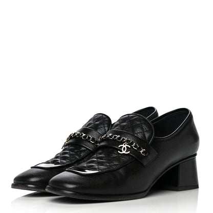 Chanel Calfskin Patent Quilted CC Chain Mocassin Loafers 39.5 Black 3 of 15