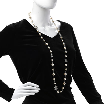Chanel Crystal Pearl CC Necklace Silver 2 of 4