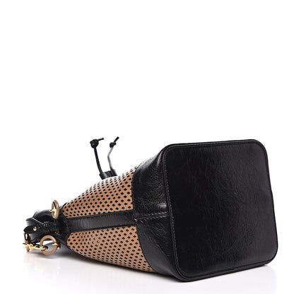 Fendi Vitello Liberty Glossy Lambskin F is Fendi Perforated Large Mon Tresor Bucket Bag Sand Mimosa Black 4 of 9