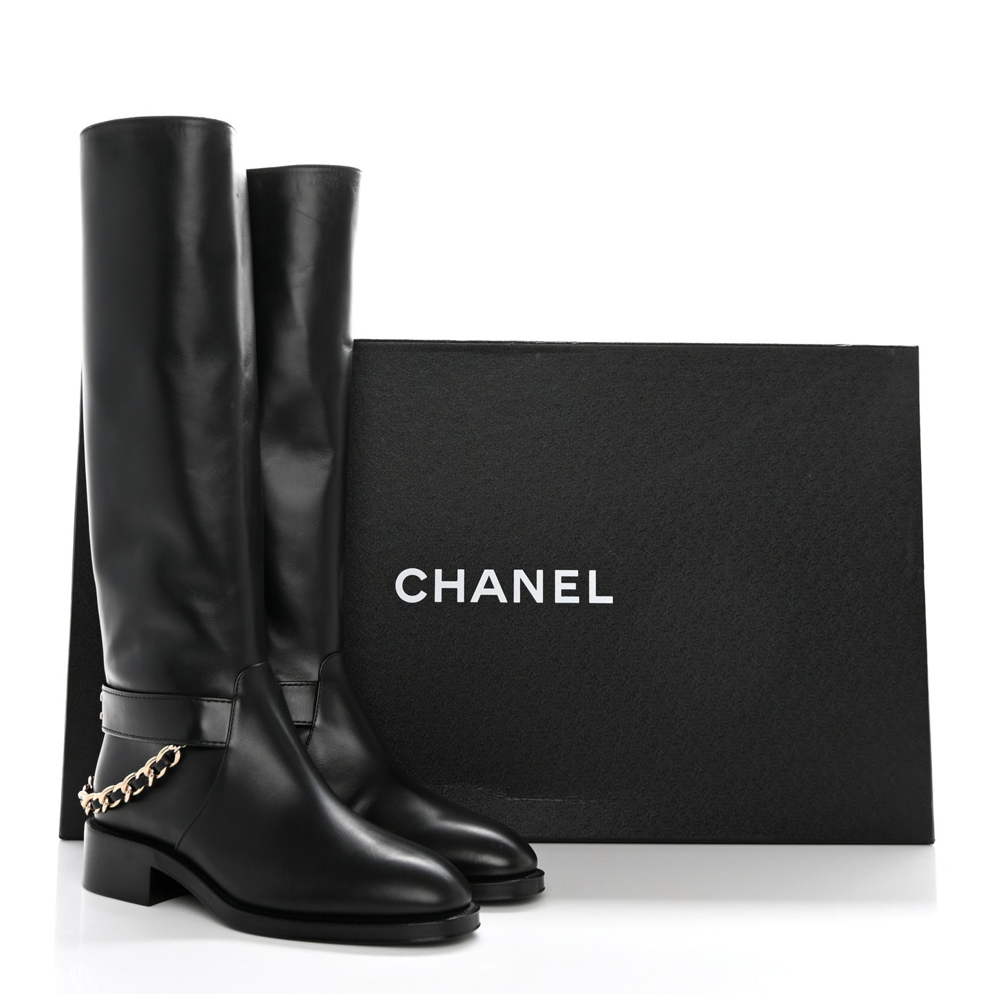 Calfskin Chain HIgh Boots 37.5 Black