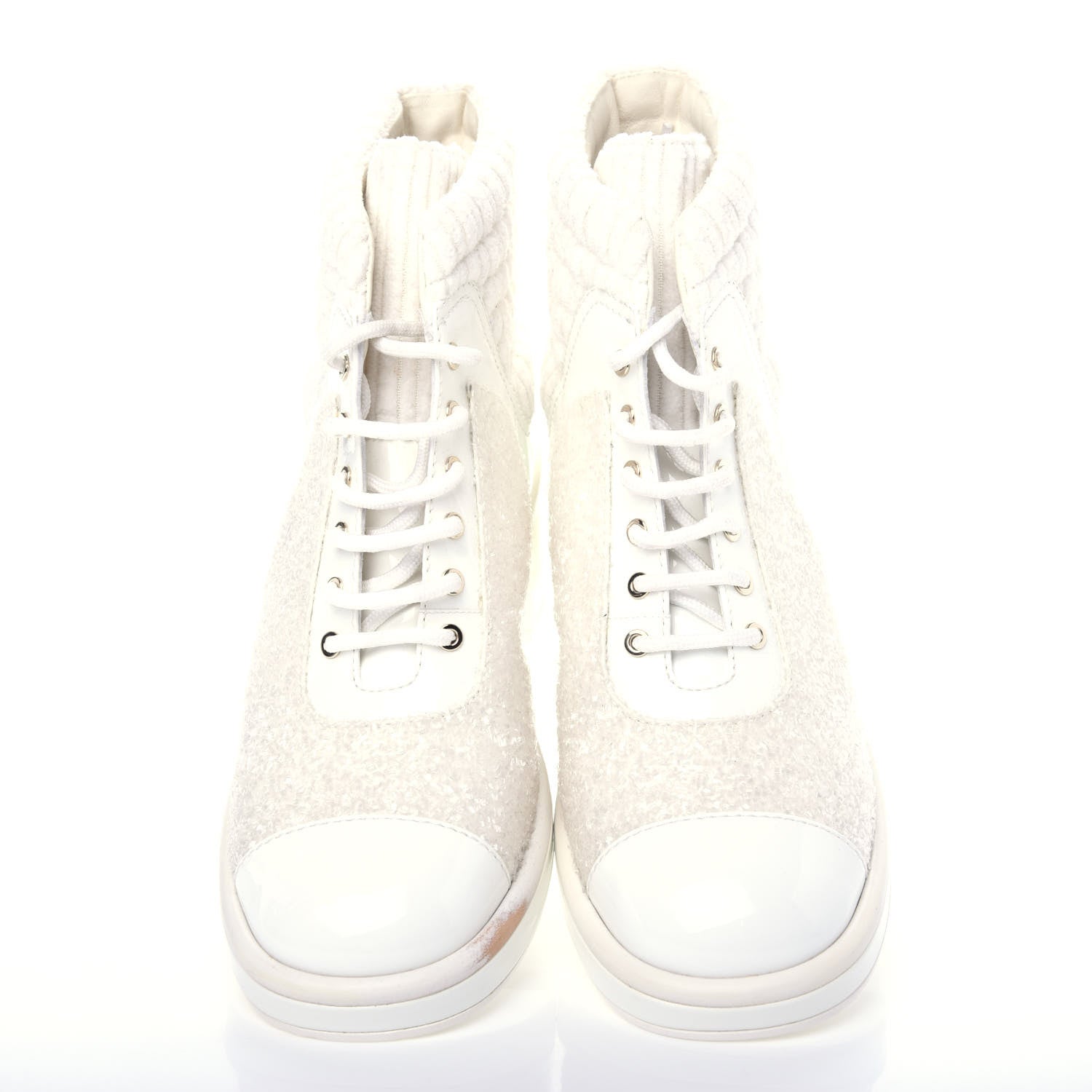 Chanel Tweed Patent Calfskin Velvet Lace Up Boots 41 White 5 of 11