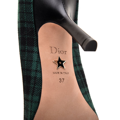 Christian Dior Canvas Ribbon Tartan Print Embroidered J'Adior 100mm Pumps 37 Black Green 6 of 9