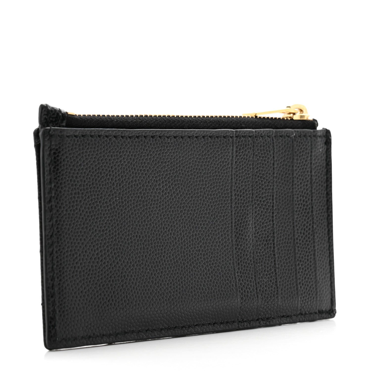 Saint Laurent Grain De Poudre Matelasse Chevron Monogram Fragments Zippered Card Case Black 3 of 10