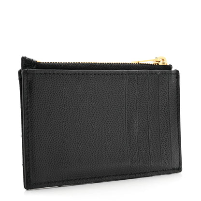 Saint Laurent Grain De Poudre Matelasse Chevron Monogram Fragments Zippered Card Case Black 3 of 10