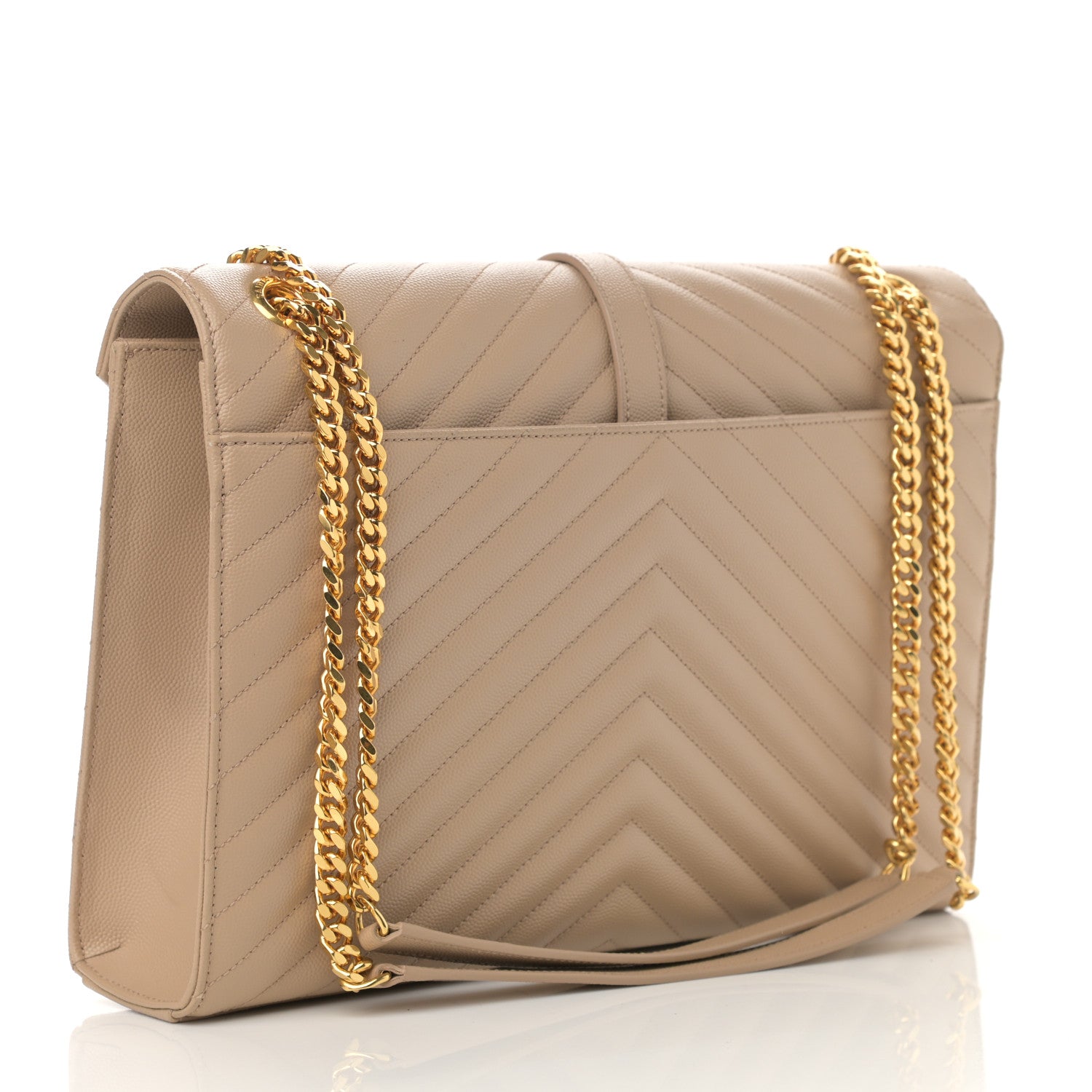 Saint Laurent Grain De Poudre Matelasse Chevron Large Monogram Satchel Dark Beige 3 of 12