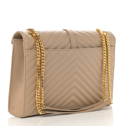 Saint Laurent Grain De Poudre Matelasse Chevron Large Monogram Satchel Dark Beige 3 of 12
