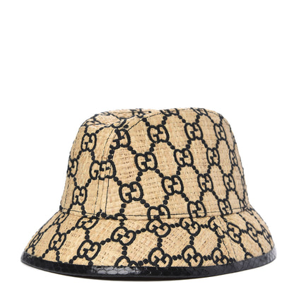 Gucci Raffia Elaphe GG Monogram Embroidered Fedora Hat M Ivory Black 1 of 6