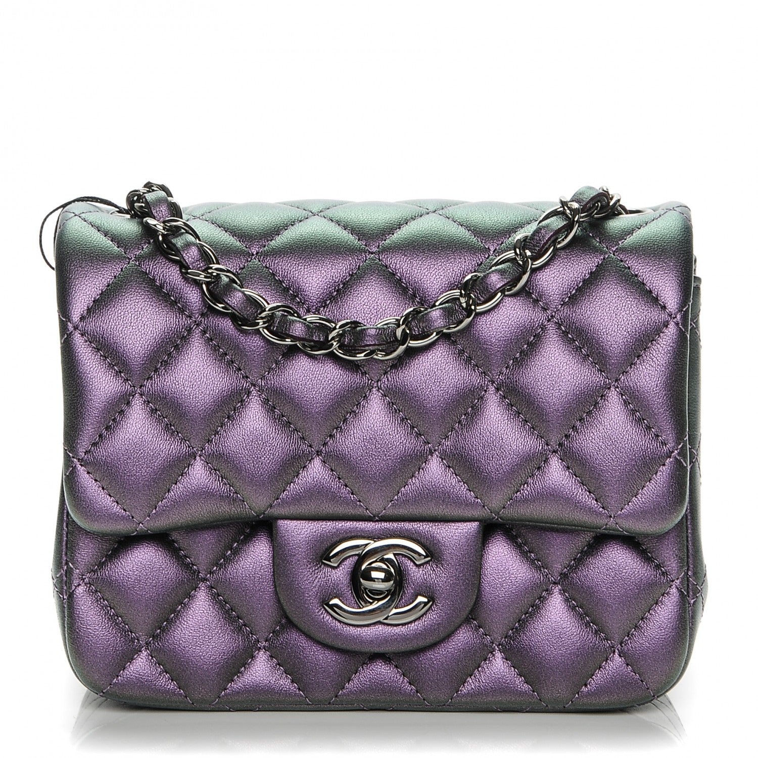 Chanel Iridescent Lambskin Quilted Mini Square Flap Dark Purple 1 of 7