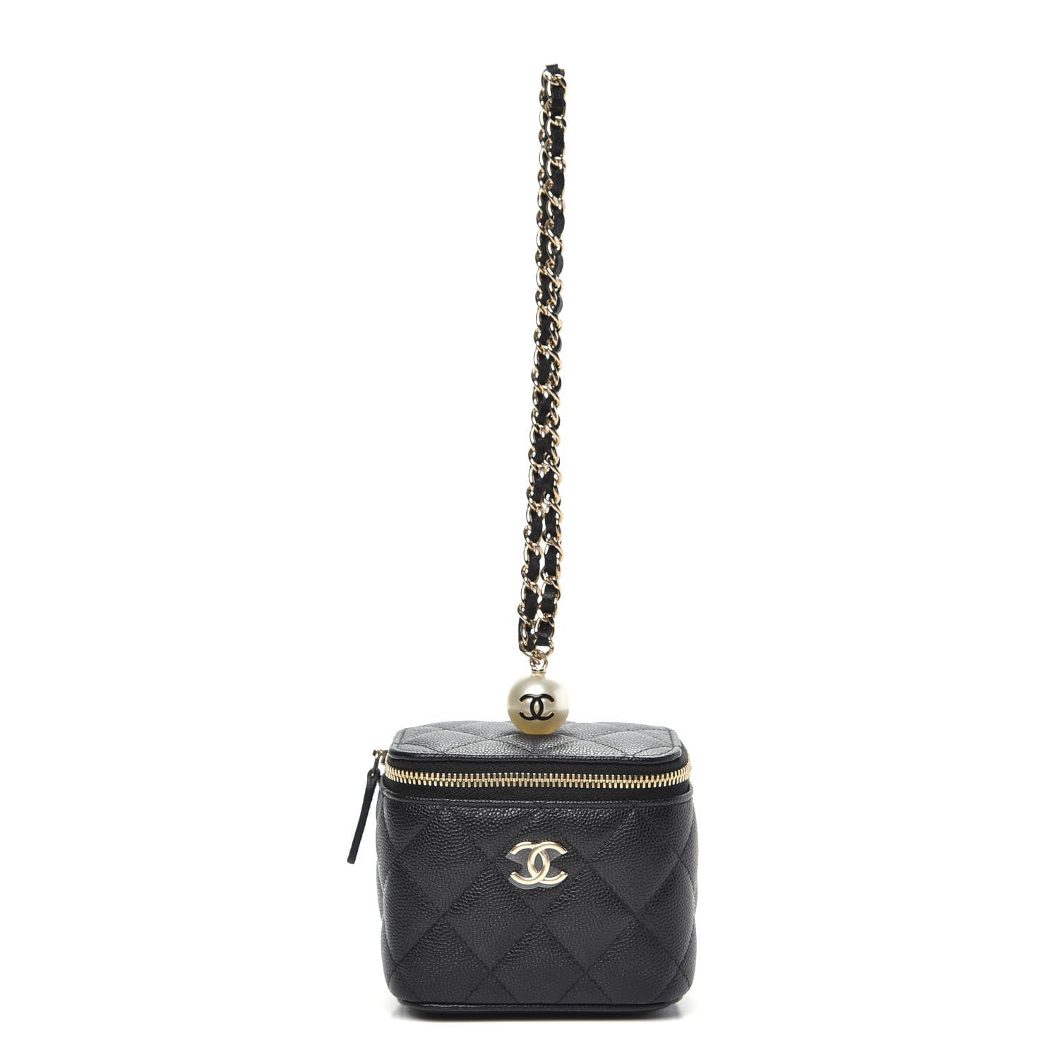 Chanel Caviar Quilted Mini Pearl On Top Vanity Case With Chain Black 1 of 10