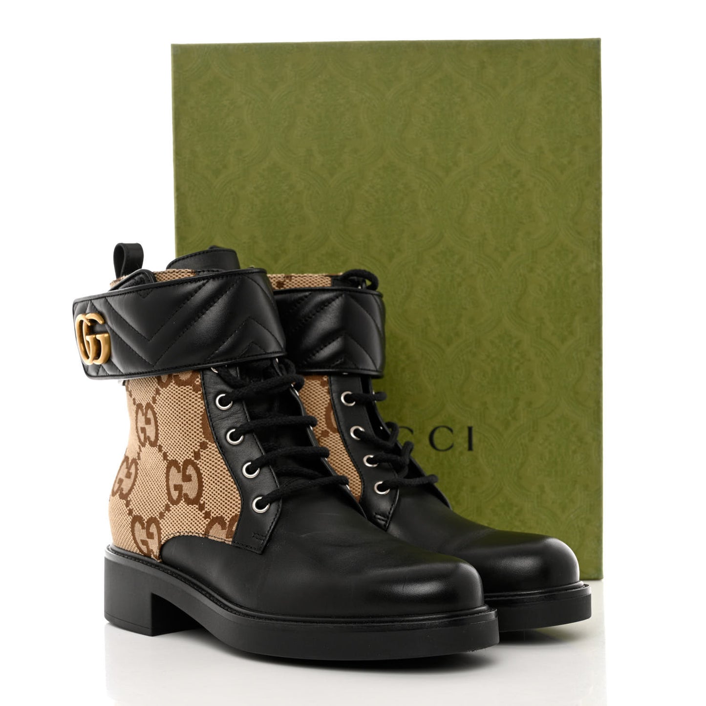 Flores Calfskin Monogram Maxi GG Nappa Matelasse Double G 40mm Ankle Boots 40 Black Camel Ebony