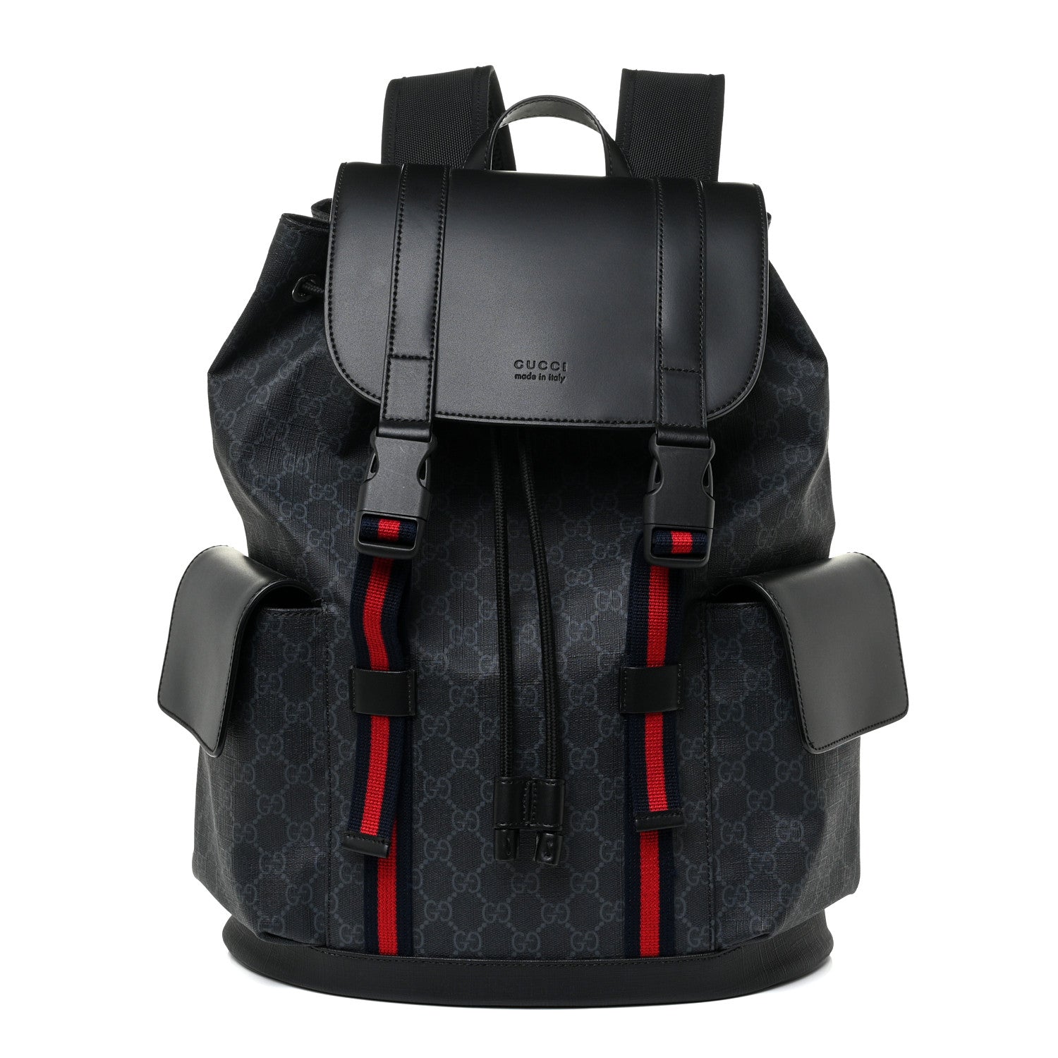 Gucci Soft GG Supreme Monogram Appia Calfskin Web Double Buckle Backpack Black 1 of 15