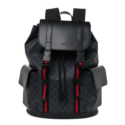 Gucci Soft GG Supreme Monogram Appia Calfskin Web Double Buckle Backpack Black 1 of 15