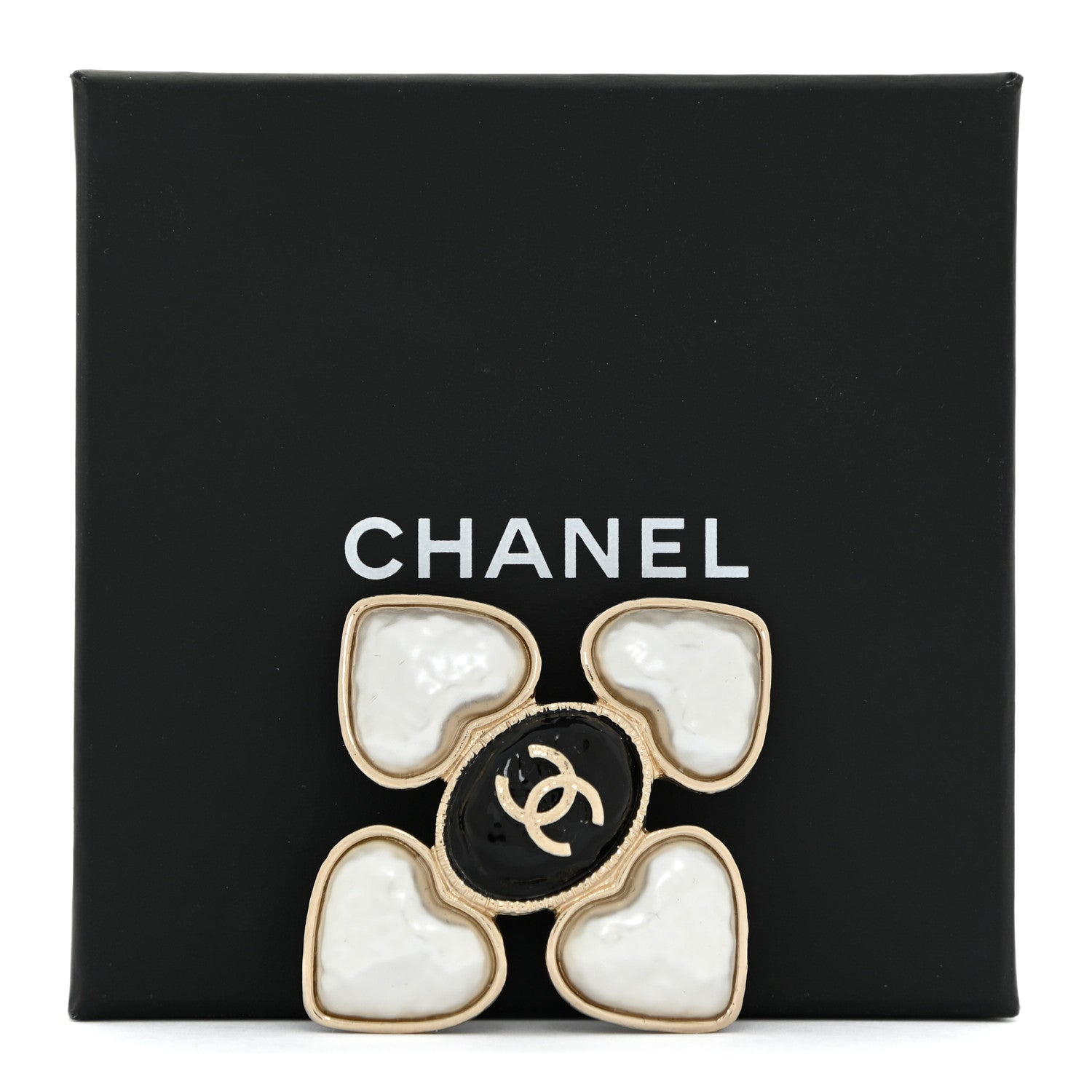 Chanel Resin Pearl CC Heart Brooch Gold Pearly White Black 6 of 6