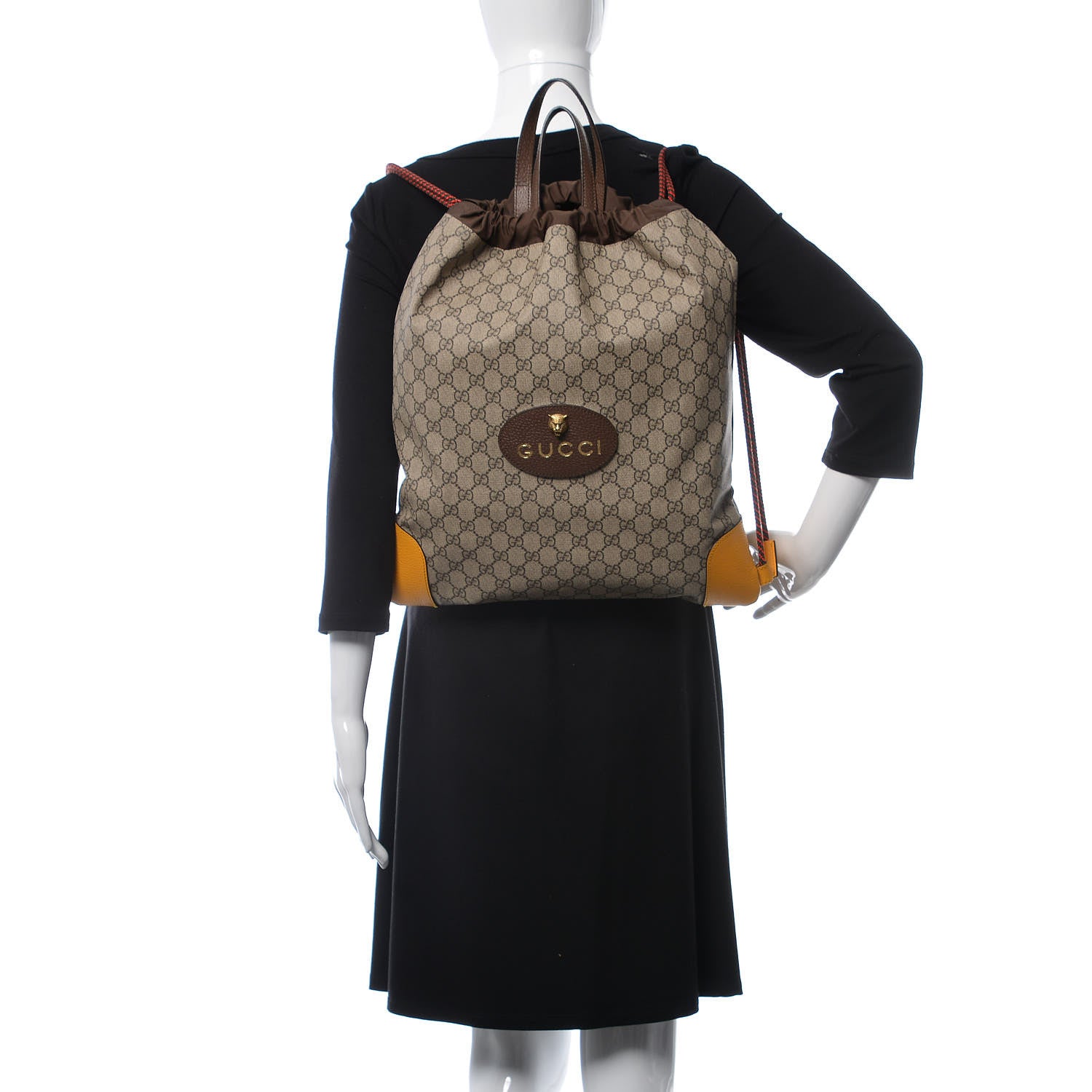 Gucci GG Supreme Monogram Neo Vintage Drawstring Backpack Beige New Acero Crop 2 of 10