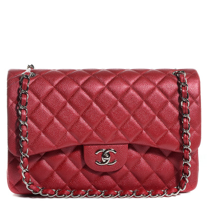 Chanel Pearly Caviar Jumbo Double Flap Dark Pink 1 of 9