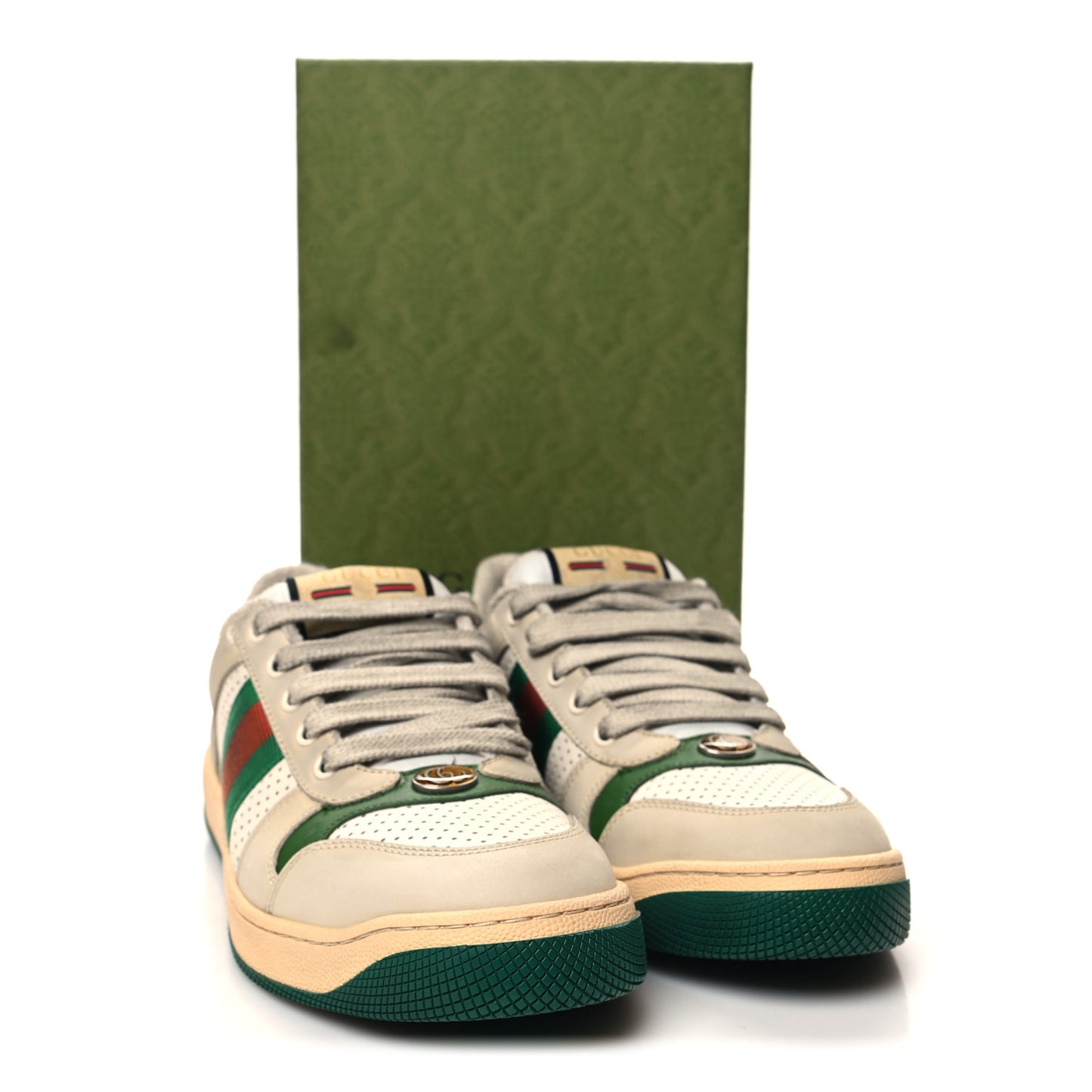 GG Monogram Nubuck Web Womens Screener Sneakers 40.5 New Sand Dusty Milk Vintage Green